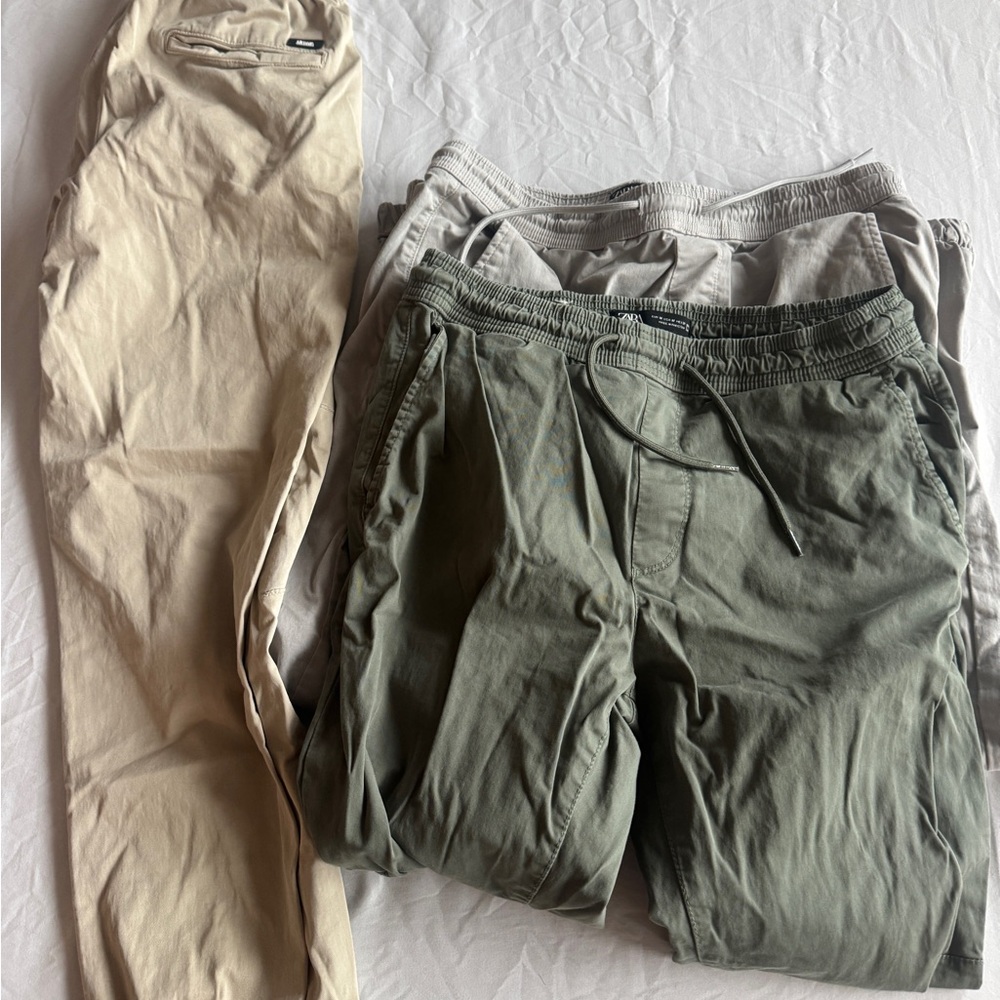 ZARA men’s joggers Medium 3-pack - Green, Beige, and Gray